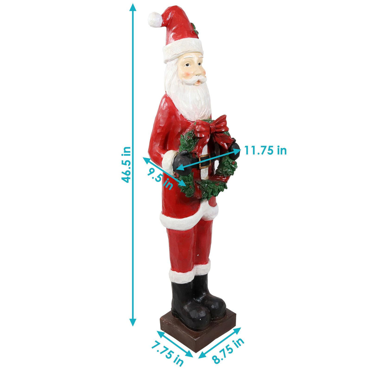 Sunnydaze Santa with Christmas Wreath Outdoor Holiday Statue - 46.5 Inches