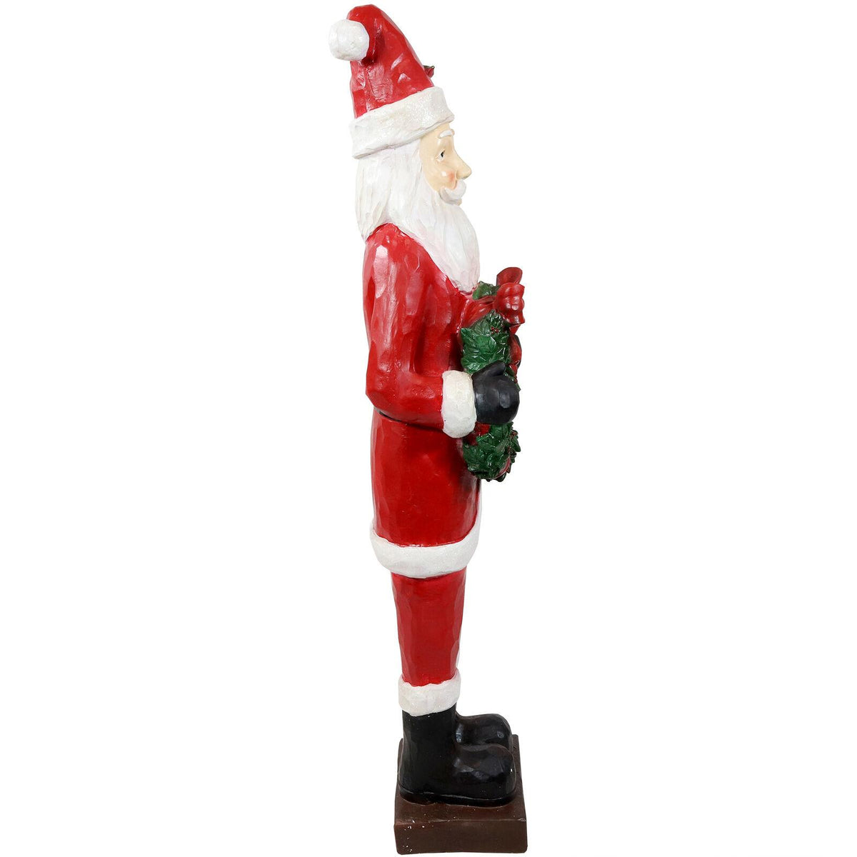 Sunnydaze Santa with Christmas Wreath Outdoor Holiday Statue - 46.5 Inches