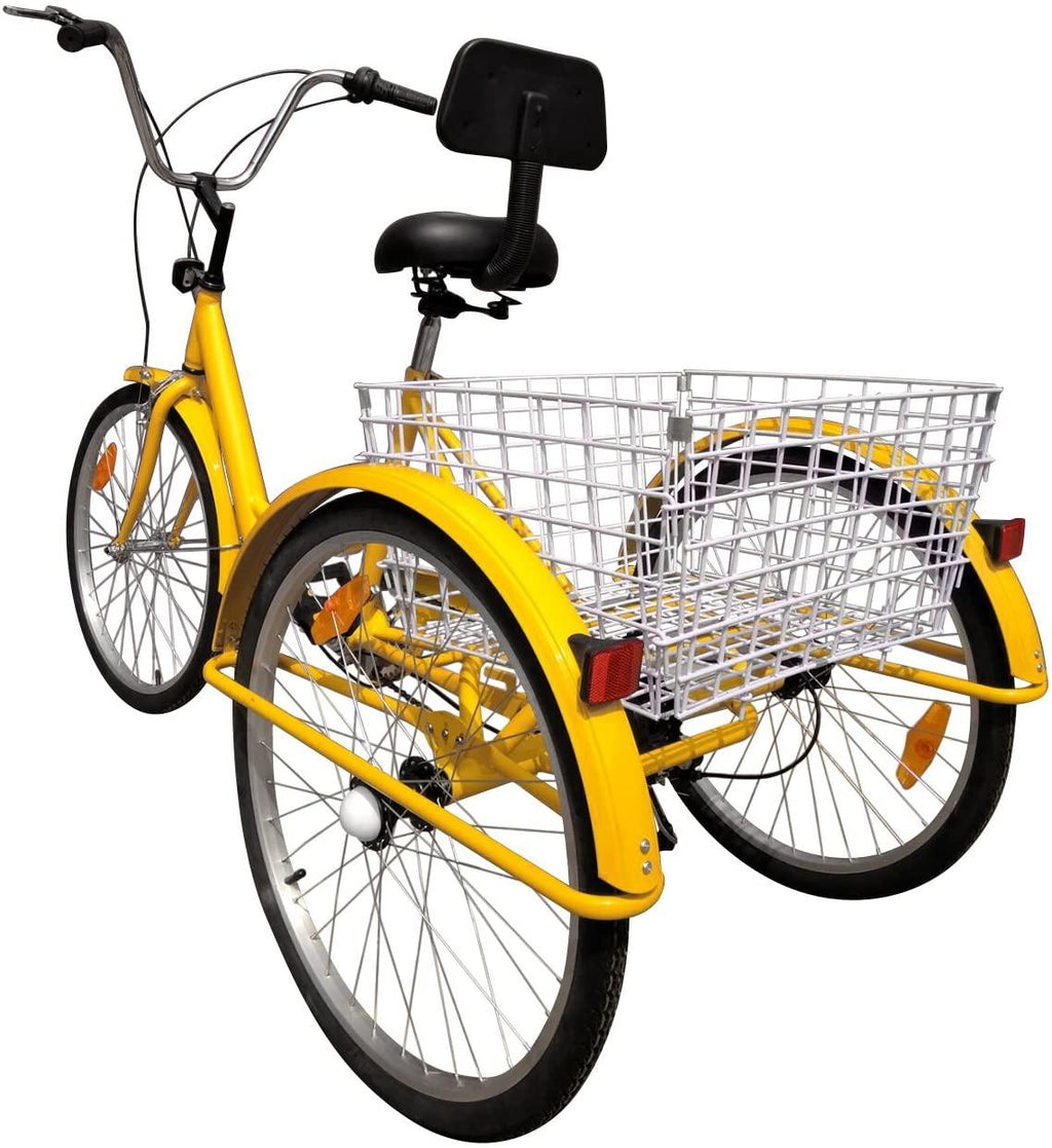 6 Speed 24 Inch 3 Wheel Adult Tricycle Bike Cycling Pedal Cruiser Bicycles Folding Basket