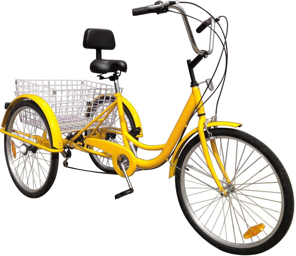 6 Speed 24 Inch 3 Wheel Adult Tricycle Bike Cycling Pedal Cruiser Bicycles Folding Basket