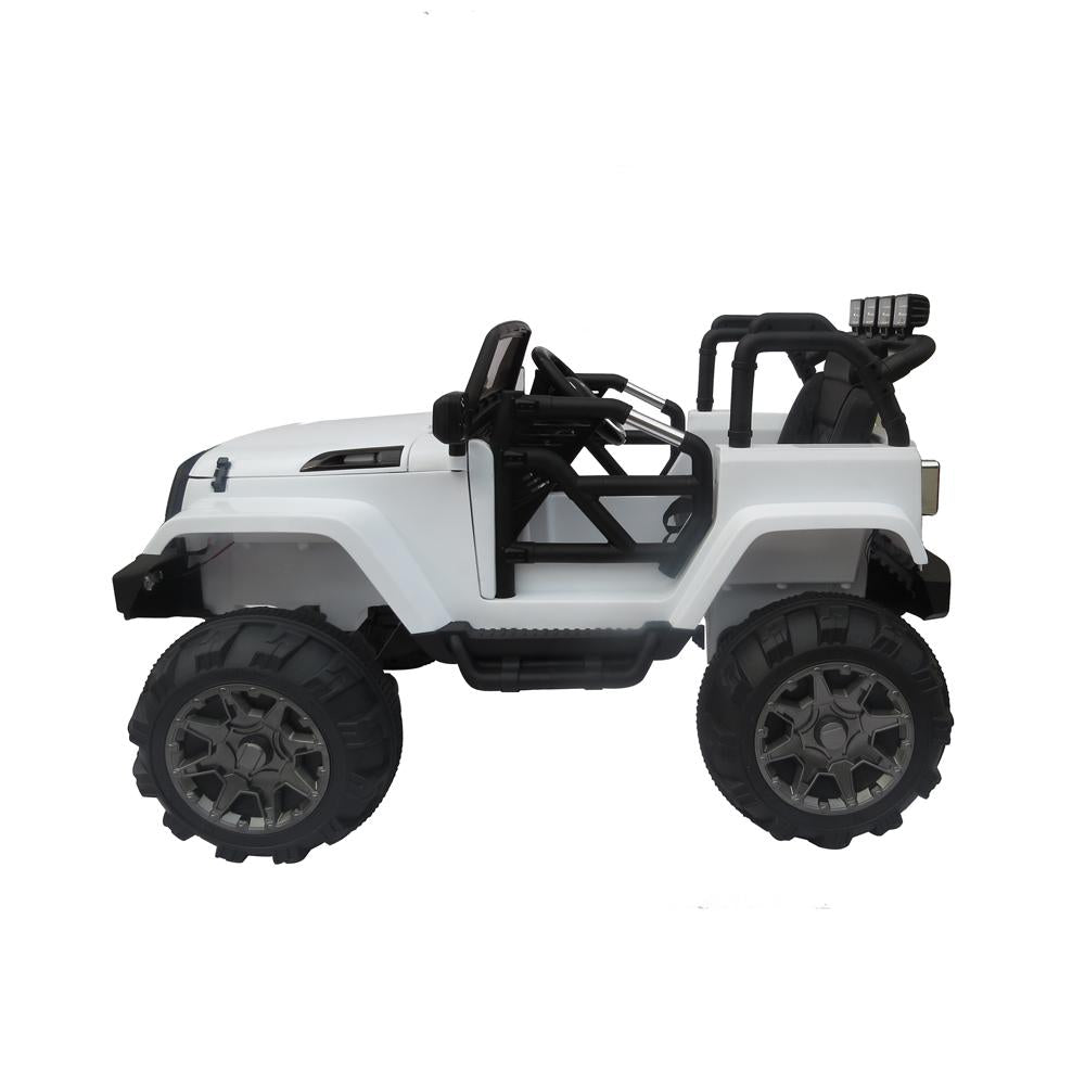 12V Power Kids Ride-On Car Truck with R/C Parental Remote + Rubber Wheels + Leather Seat + MP3 Music Player + LED Lights (White)