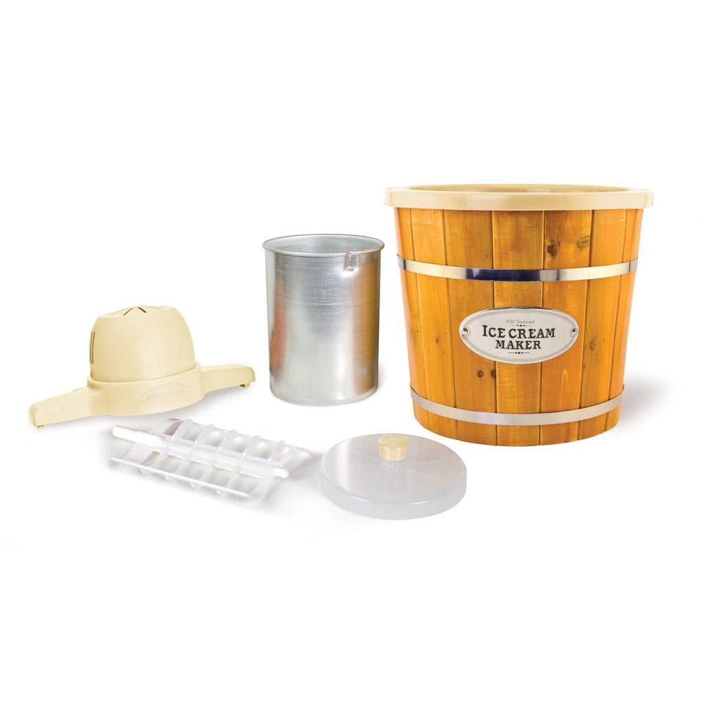 Electric Ice Cream Maker With 4 Qt Capacity- Old Fashioned Ice Cream Machine Makes Frozen Yogurt or Gelato in Minutes-  Wooden Style Ice Cream Maker with Aluminum Canister- Light Wood