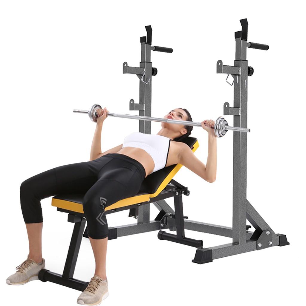 Adjustable Barbell Rack Weight Lifting Bench Press Squat Rack Pull-Up Bar Gym