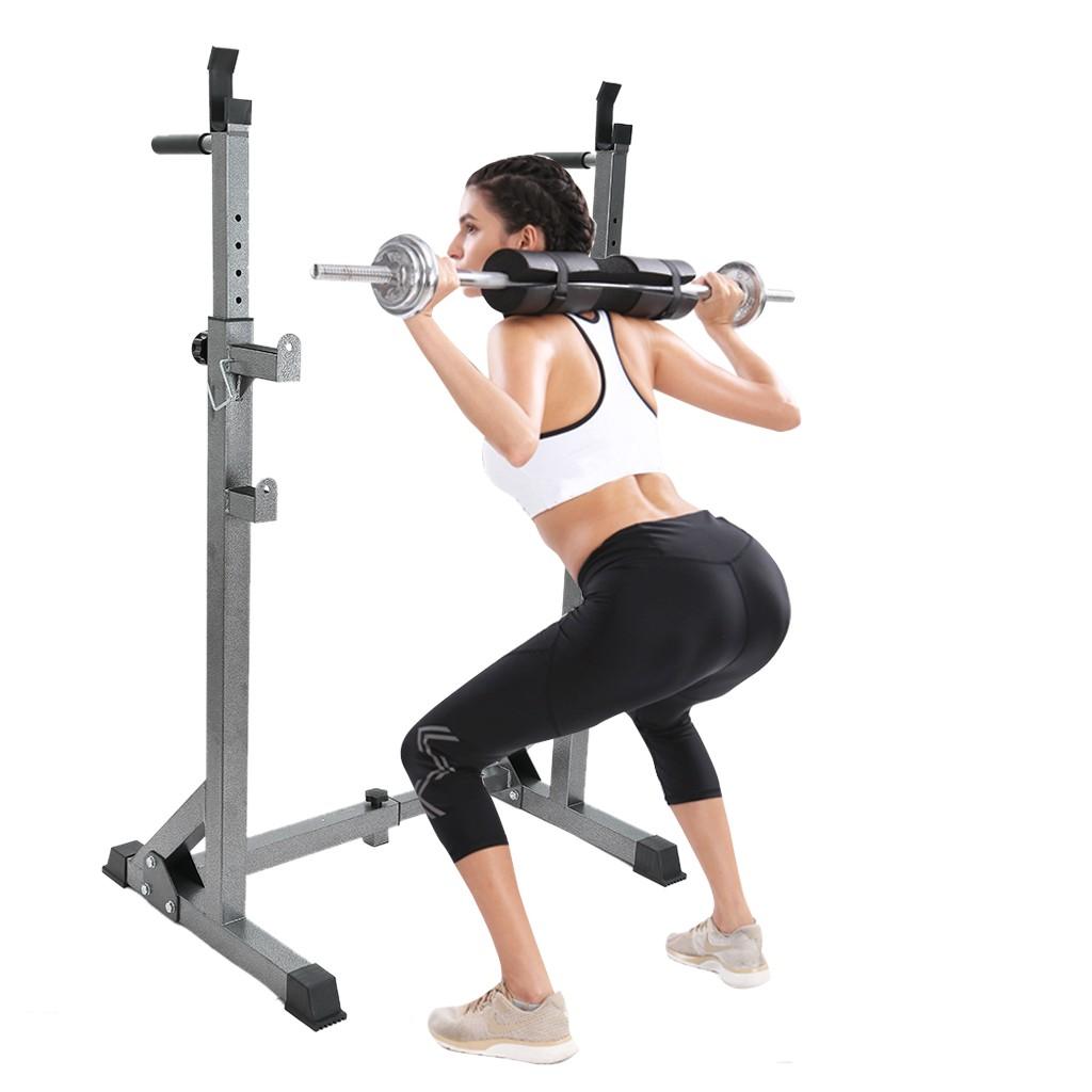 Adjustable Barbell Rack Weight Lifting Bench Press Squat Rack Pull-Up Bar Gym
