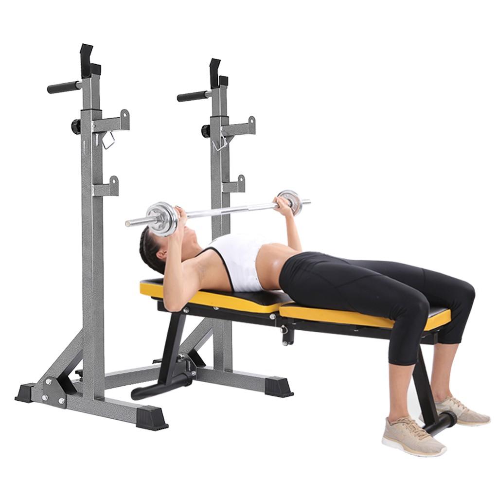 Adjustable Barbell Rack Weight Lifting Bench Press Squat Rack Pull-Up Bar Gym