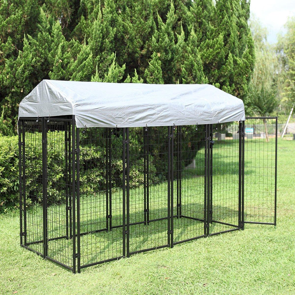 JAXPETY LarDog Uptown Welded Wire Kennel Outdoor Pen Outside Exercise Crate Pet Wire Caw/Roof
