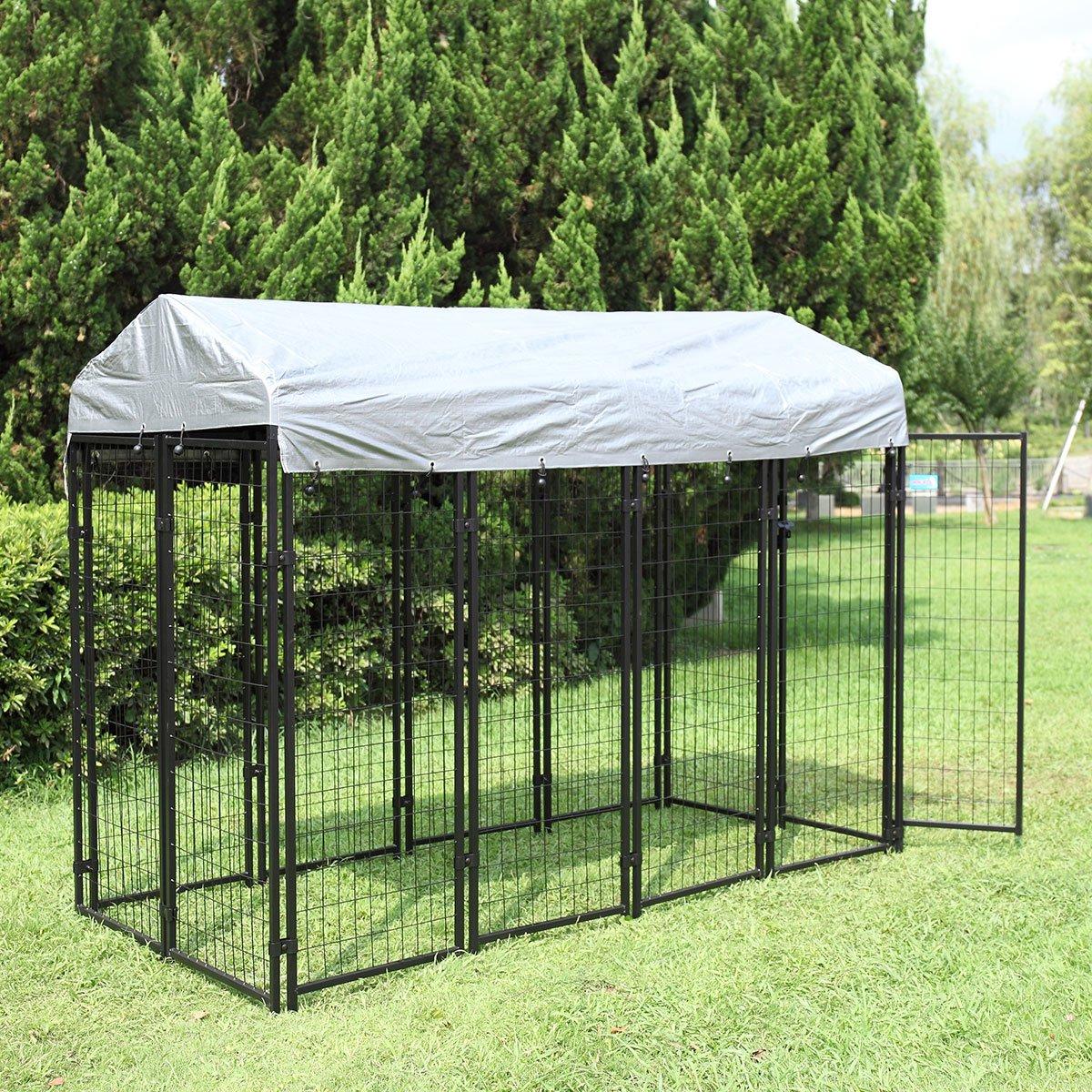 JAXPETY LarDog Uptown Welded Wire Kennel Outdoor Pen Outside Exercise Crate Pet Wire Caw/Roof