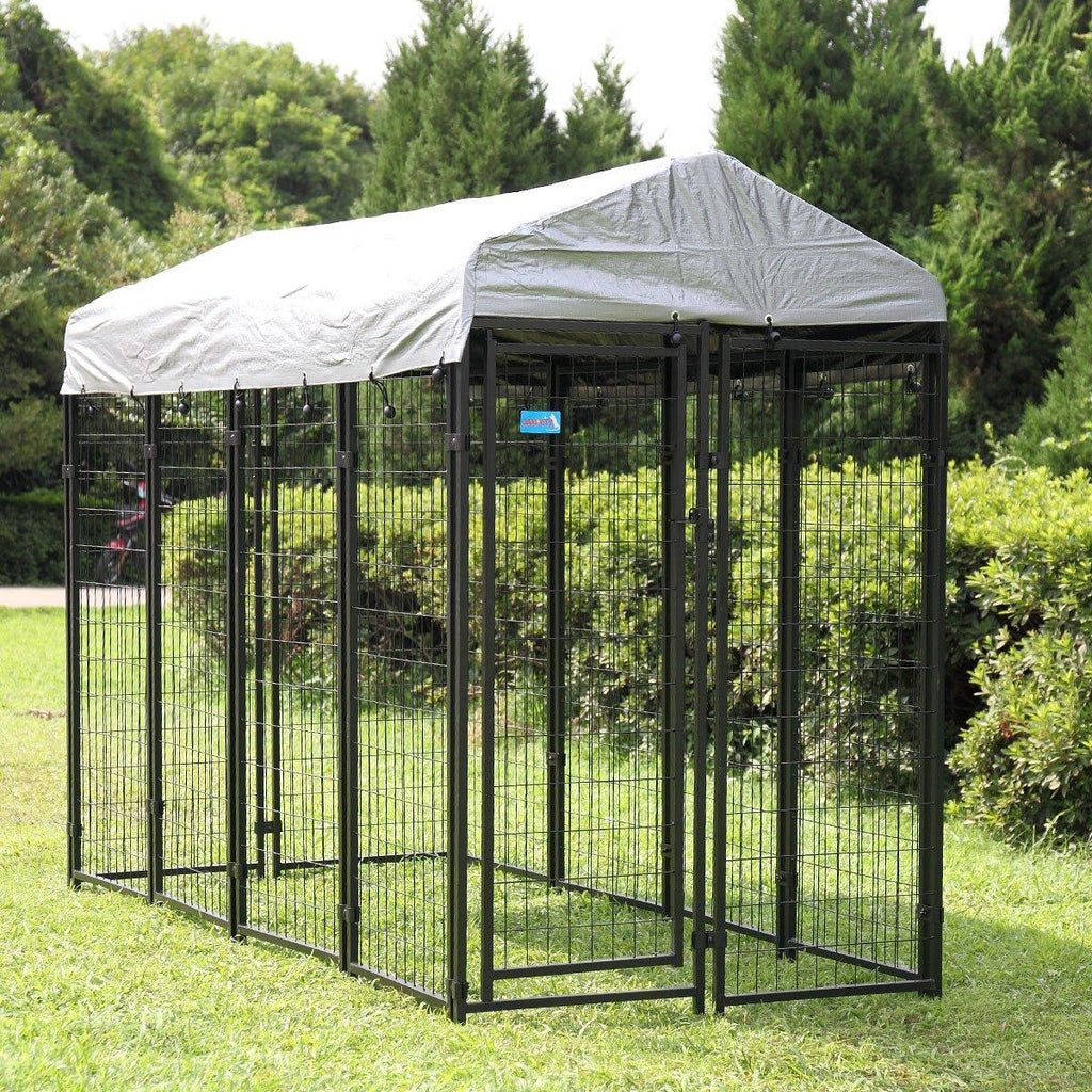 JAXPETY LarDog Uptown Welded Wire Kennel Outdoor Pen Outside Exercise Crate Pet Wire Caw/Roof