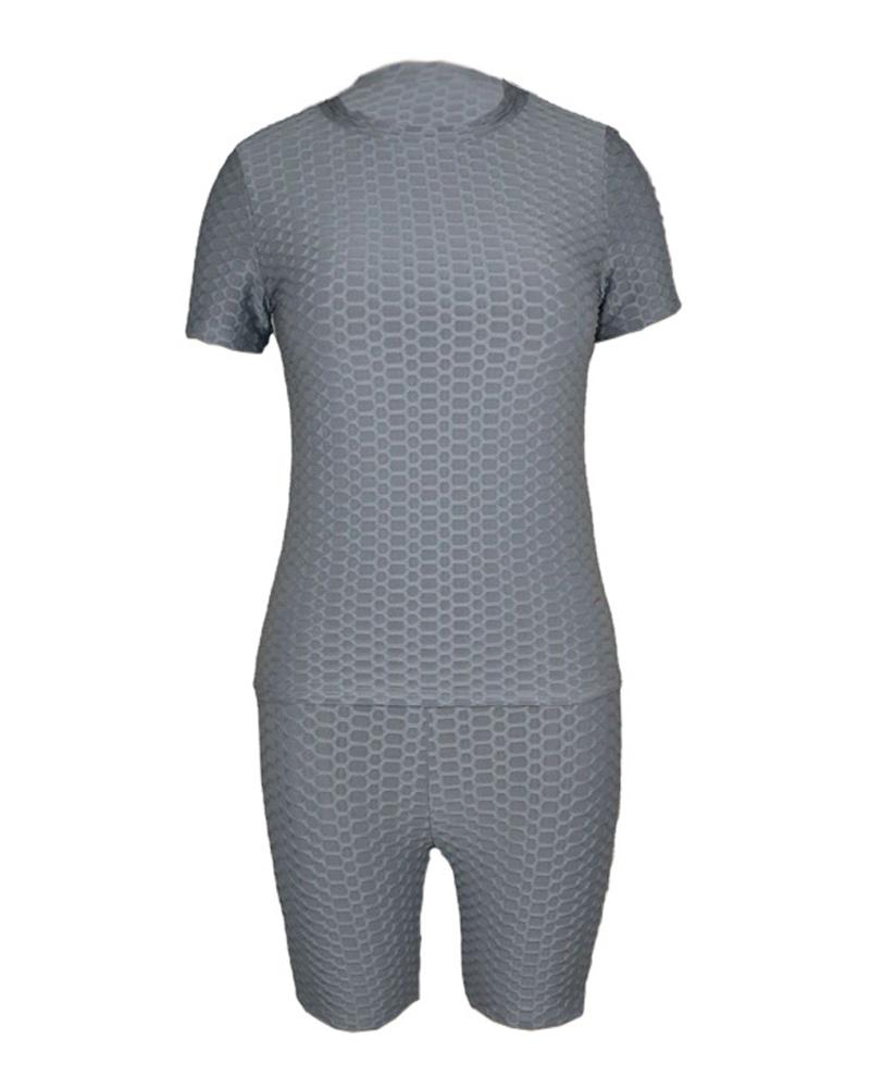 bubble textured short sleeve butt lifting active sets