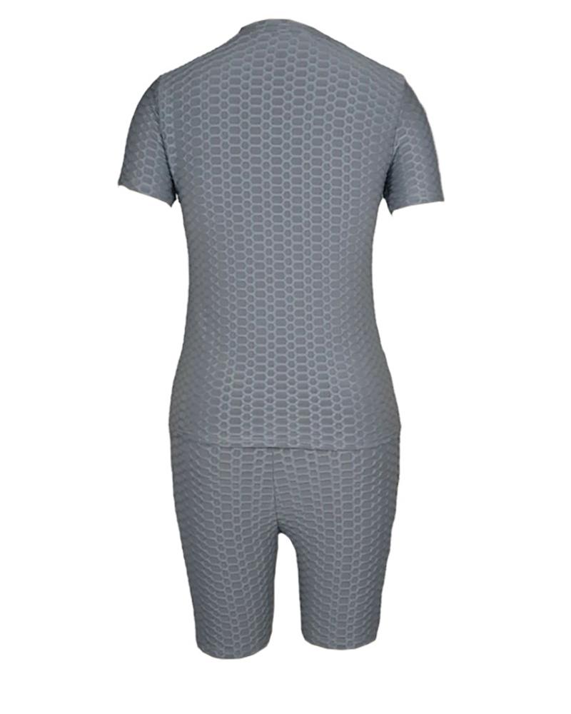 bubble textured short sleeve butt lifting active sets