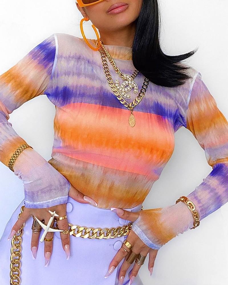 colorblock long sleeve round neck top
