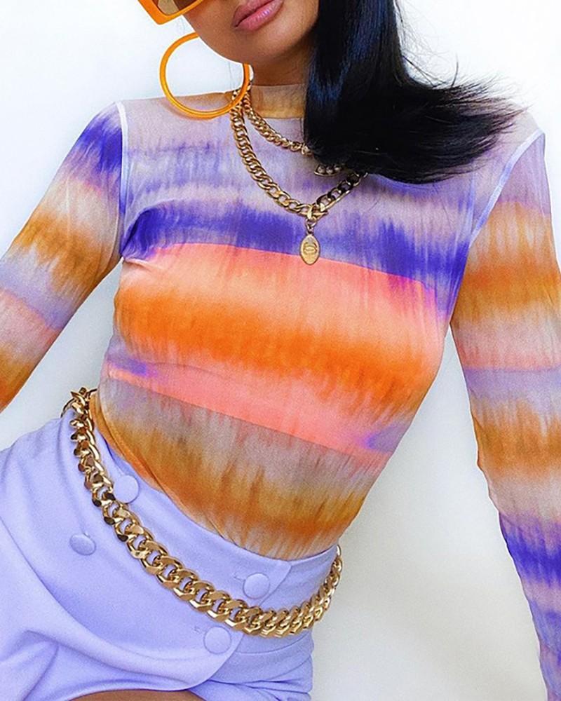 colorblock long sleeve round neck top