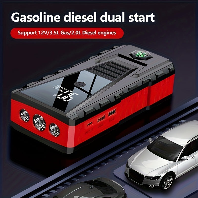 Car Jump Starter: Emergency Power Bank Booster With LED Automotive Starting Device