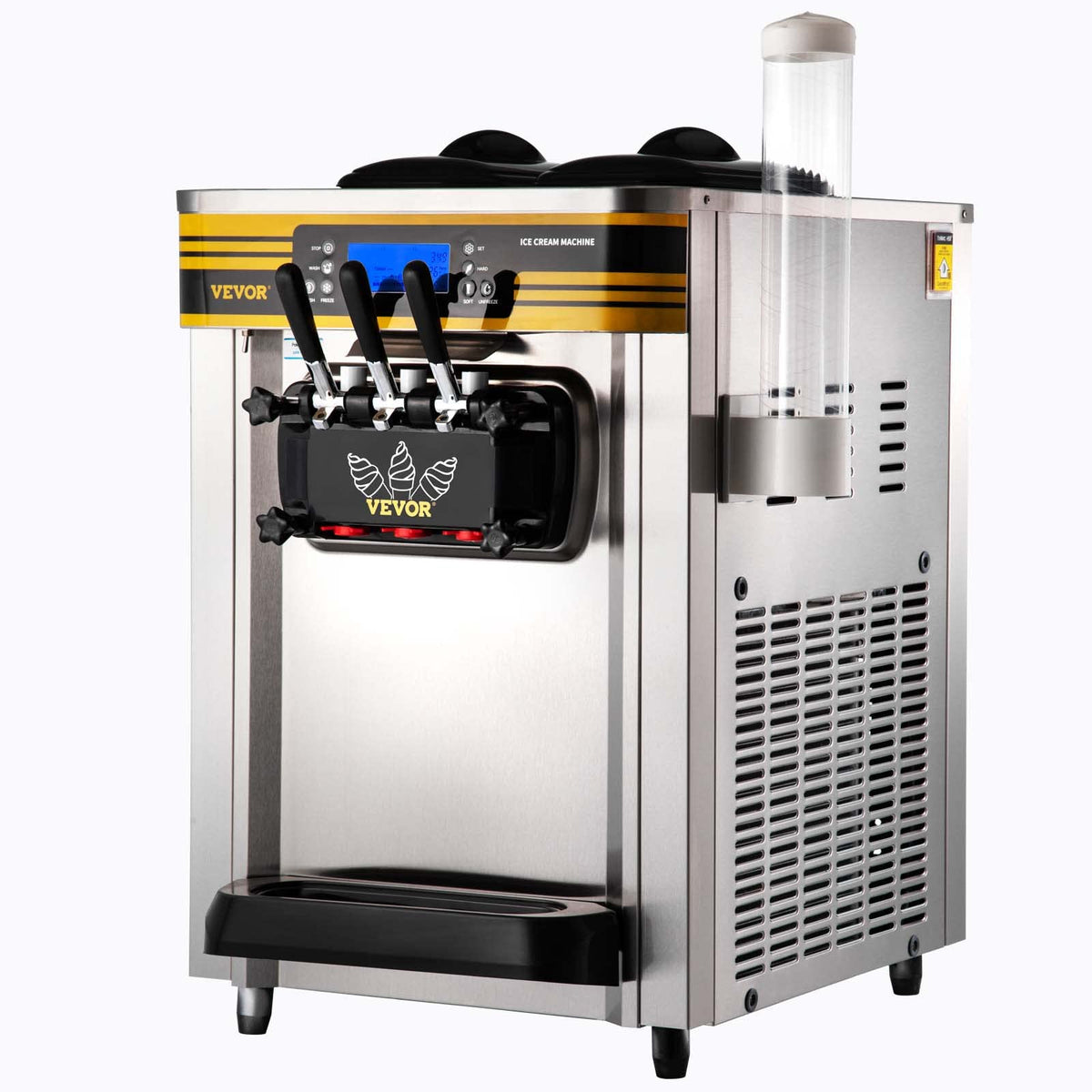 Commercial Ice Cream Maker, 22-30L/H Yield, Countertop Soft Serve Machine with 2x6L Hopper 2L Cylinder LCD Panel Puffing ShortaAlarm, Frozen Yogurt Maker for Restaurant Snack Bar