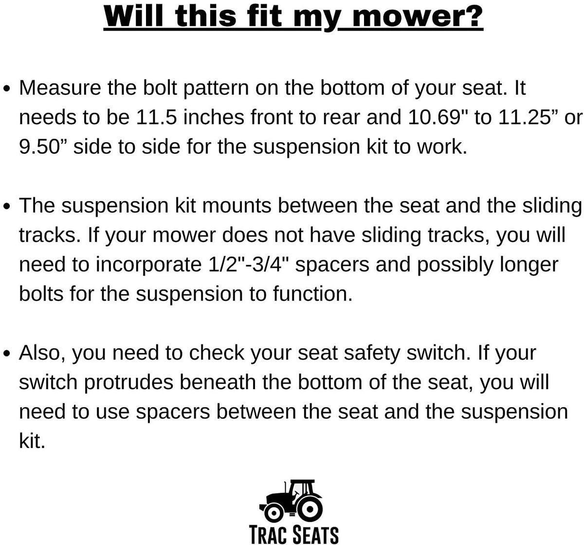 trac seats seat suspension kit for john deere z540r 717a 737 757 777 797 997 z810a z820a z840a z850a z915b zero turn mower - same day  - 1 year warranty