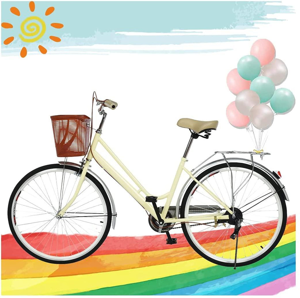 Micozy Cruiser Bike 26 inch Bike Commuter Bike Single Speed Bike Woman Bikes Adult Woman Bike Retro Bikes Classic Bicycle, with Comfortable Seats and Back Seats Fits 4'9''-5'10'', Us in Stock