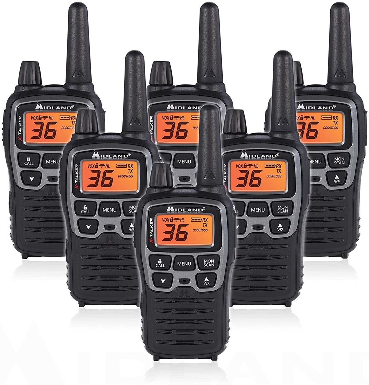 Midland T71VP3 36  FRS Two-Way Radio - Up to 38 Mile RanWalkie Talkie - Black/Silver (Pack of 6)
