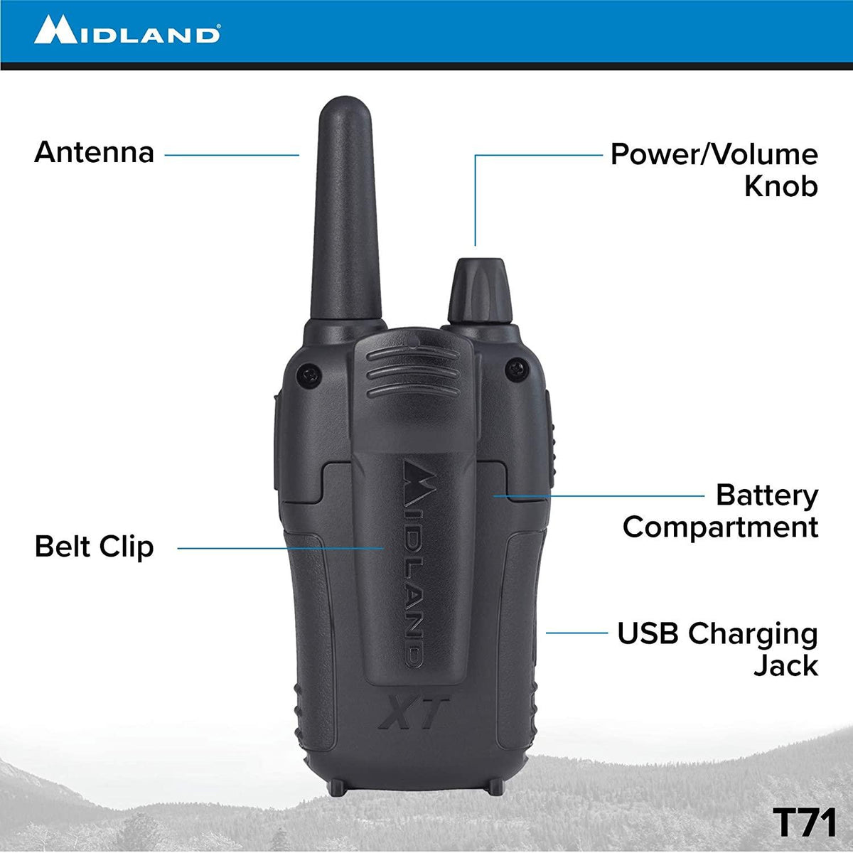 Midland T71VP3 36  FRS Two-Way Radio - Up to 38 Mile RanWalkie Talkie - Black/Silver (Pack of 6)