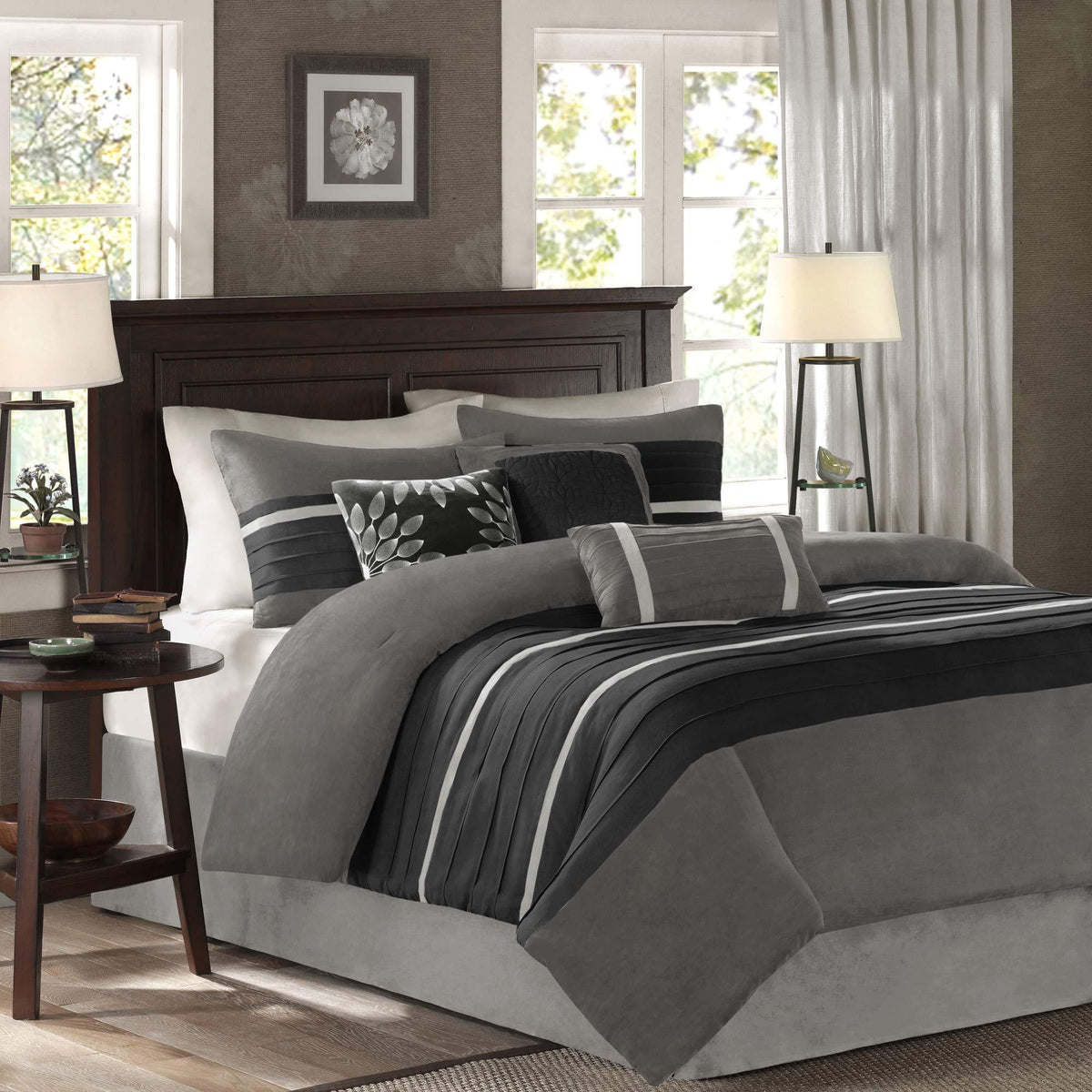 Gracie Mills Palmer 7 Piece Comforter Set, Full, Black/Gray - MP10-2585