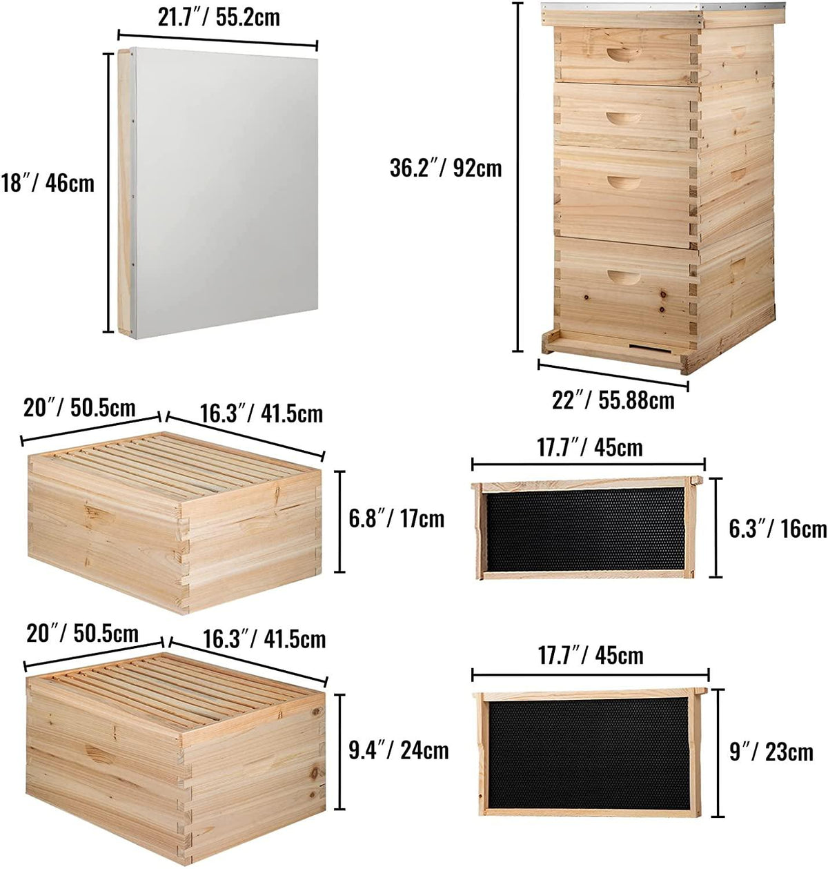 tools bees box wooden kit bee nest beekeeping equipment beekeeper tool for bee hive supply nest frame with metal roof (color : 20 frame 4 layer)