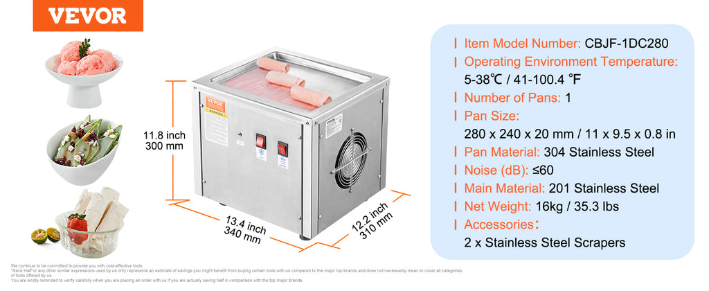 Commercial Ice Roll Maker,Stir-Fried Yogurt Cream Machine 220W, Ice Cream Roll Machine with 9.4" x 11" Square Pan, Button Defrost Method with Food Shovels Perfect for Bars,Cafes Dessert Shops