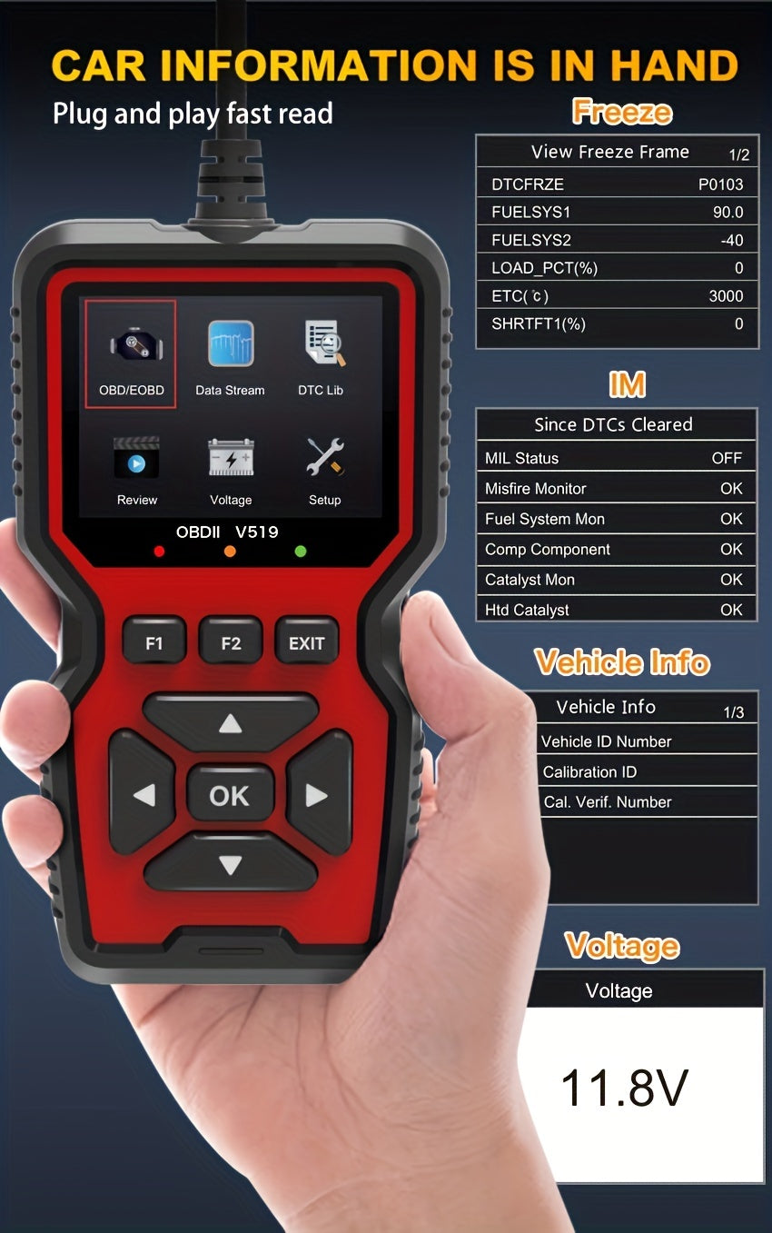 OBD2 Scanner Live Data Professional Mechanic OBDII Diagnostic Code Reader Tool For Check Engine Light V519
