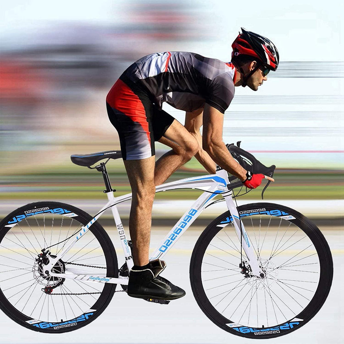TEEGUI 26 inch Bikes Full Suspension s 21 Speed Road Bike 700C Wheels Road Bicycle Dual Disc Brake Bicycles,Steel Frame Bicycle,Bicycles for Men Women【White, Shipping from USA】