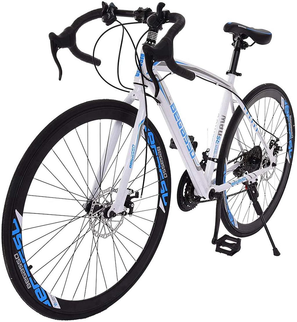 TEEGUI 26 inch Bikes Full Suspension s 21 Speed Road Bike 700C Wheels Road Bicycle Dual Disc Brake Bicycles,Steel Frame Bicycle,Bicycles for Men Women【White, Shipping from USA】