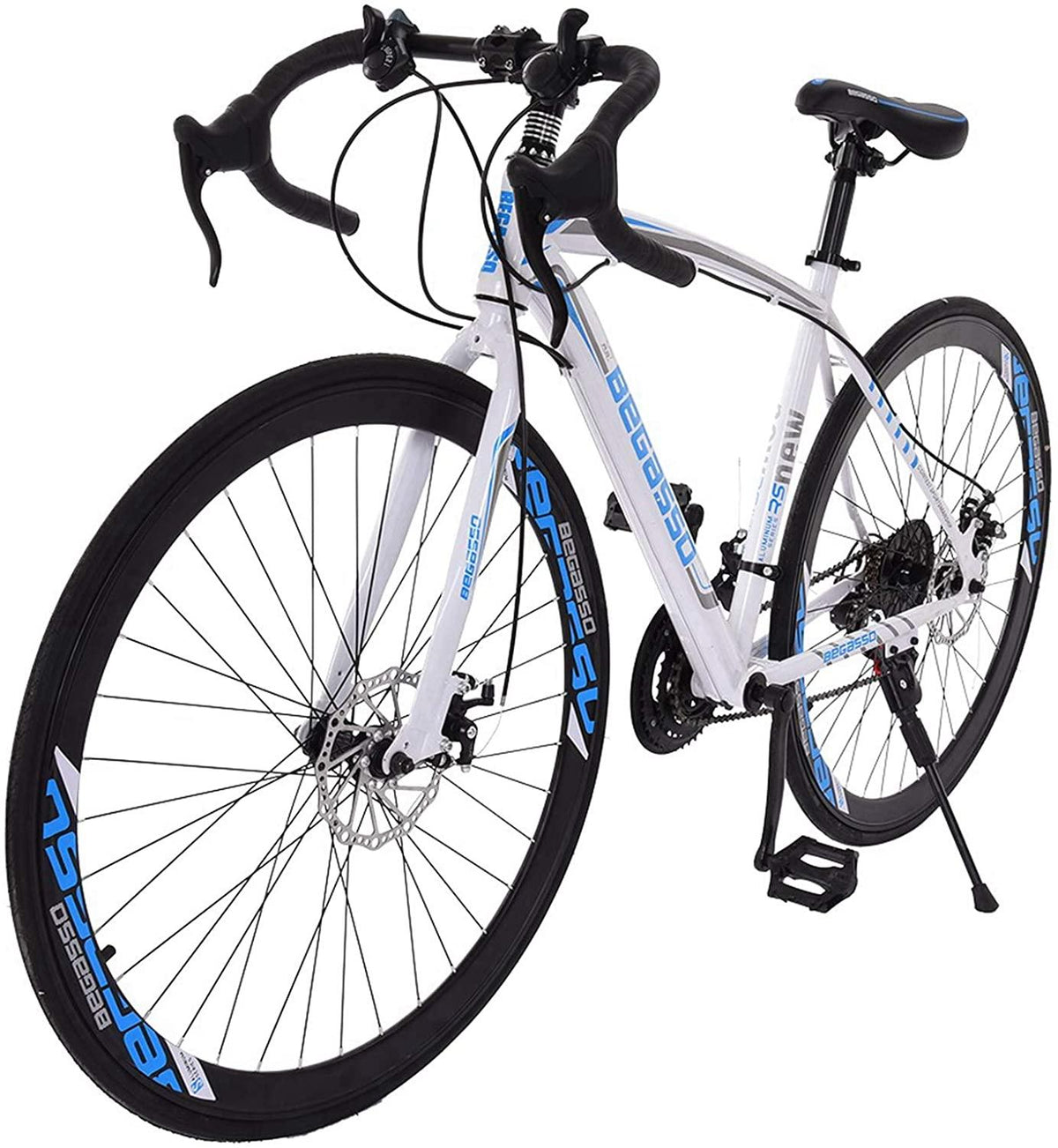TEEGUI 26 inch Bikes Full Suspension s 21 Speed Road Bike 700C Wheels Road Bicycle Dual Disc Brake Bicycles,Steel Frame Bicycle,Bicycles for Men Women【White, Shipping from USA】