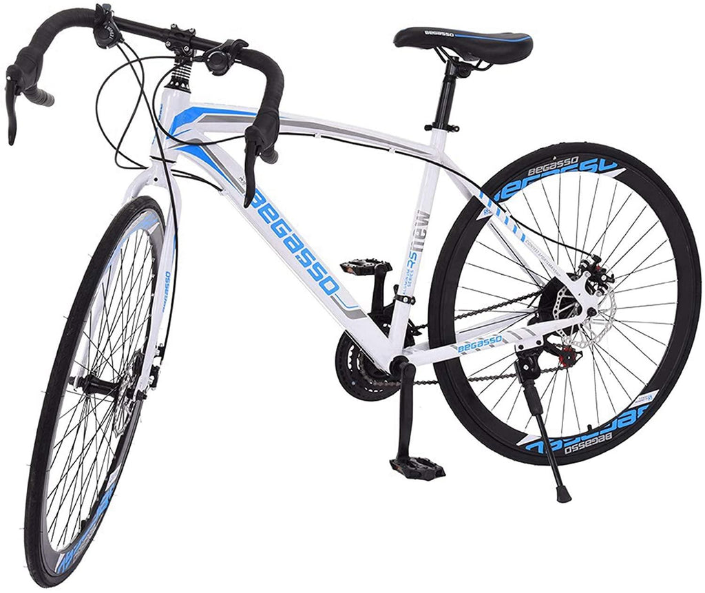 TEEGUI 26 inch Bikes Full Suspension s 21 Speed Road Bike 700C Wheels Road Bicycle Dual Disc Brake Bicycles,Steel Frame Bicycle,Bicycles for Men Women【White, Shipping from USA】