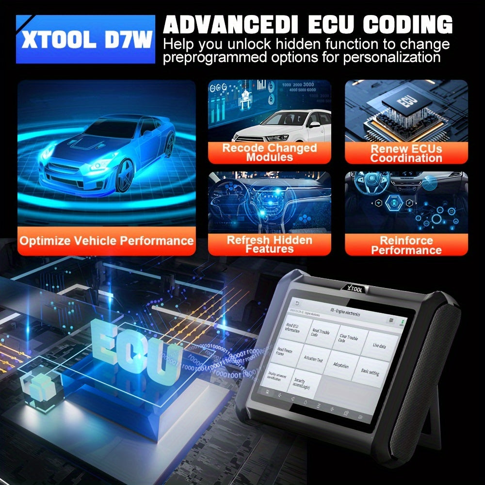 XTOOL D7W Wireless All System Car Bidirectional Scanner,  3Year Updates, ECU Coding, CAN FD&DoIP, 36+ Resets, Key Programming, Crank Sensor Relearn
