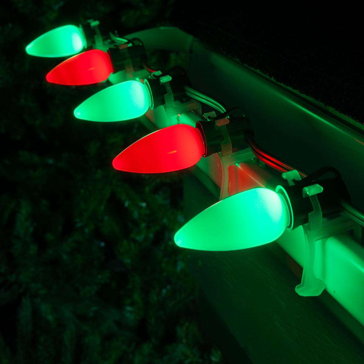 Opticore LED C9 Smooth Ceramic-Style Red and Green Christmas Lights with Shatterproof Christmas Bulbs, 50 Lights, 50’