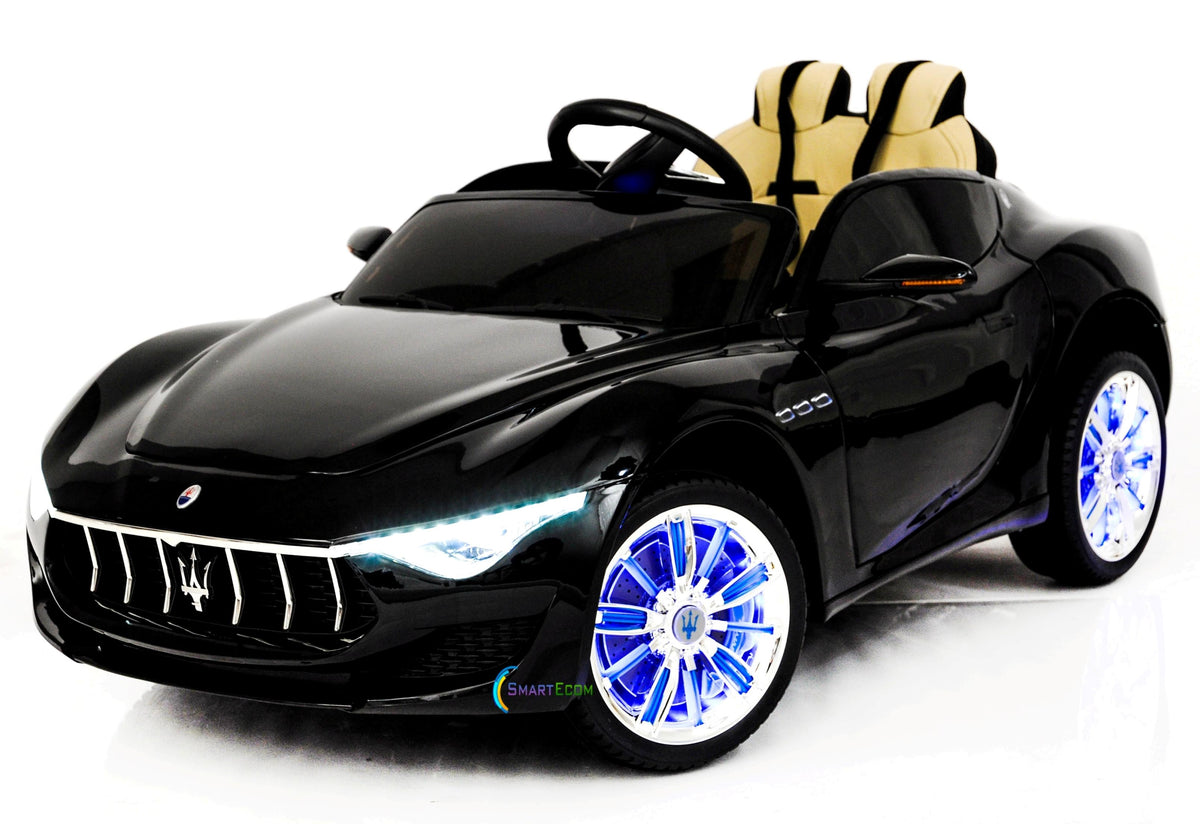 12V Maserati Alfieri Ride on Electric Car For Kids with MP4 Touch Screen Remote Control LED lights wheels MP3 Leather seat - Black