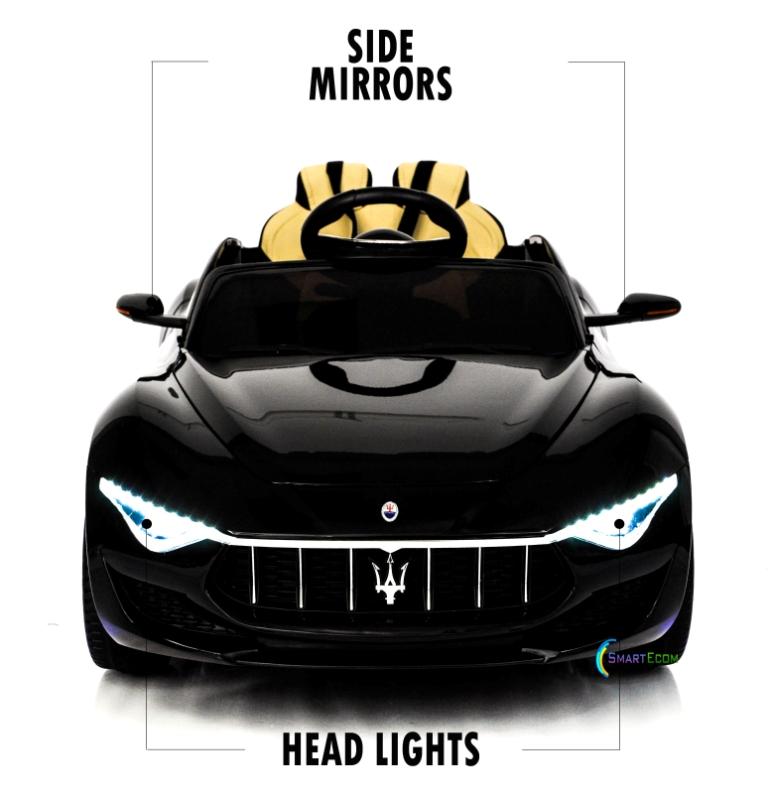 12V Maserati Alfieri Ride on Electric Car For Kids with MP4 Touch Screen Remote Control LED lights wheels MP3 Leather seat - Black