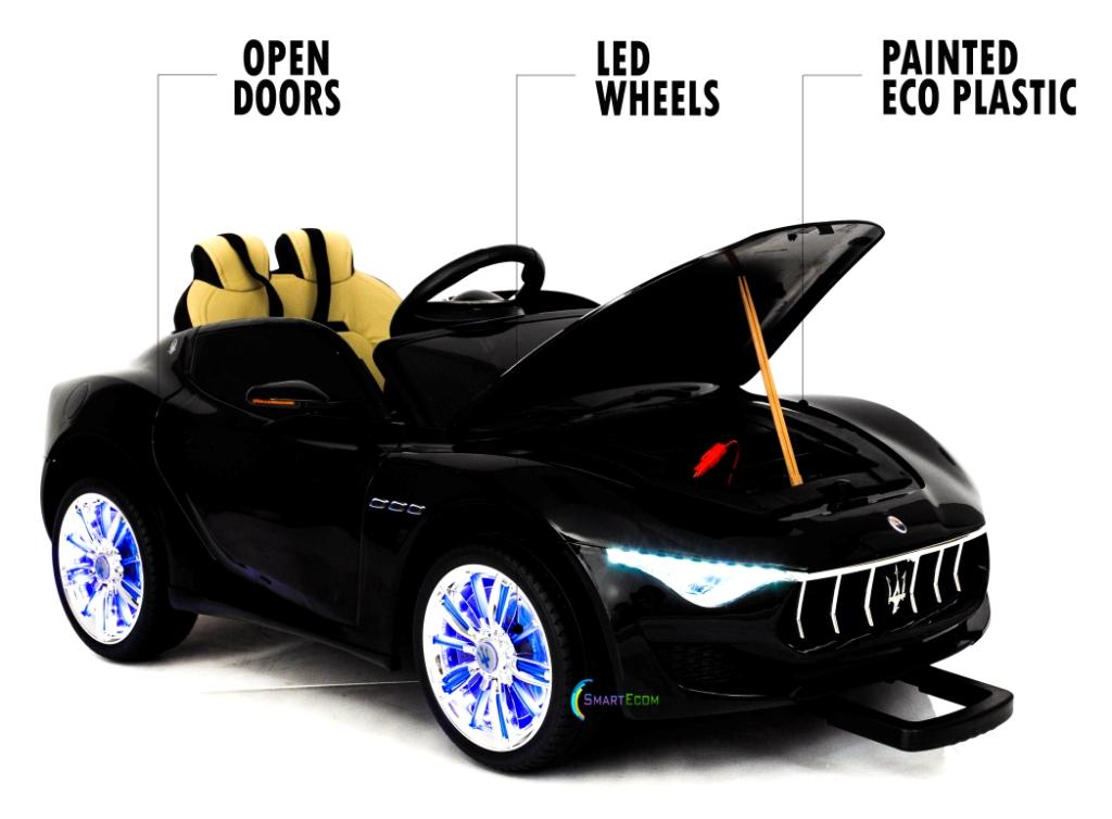 12V Maserati Alfieri Ride on Electric Car For Kids with MP4 Touch Screen Remote Control LED lights wheels MP3 Leather seat - Black