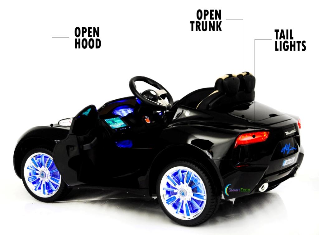 12V Maserati Alfieri Ride on Electric Car For Kids with MP4 Touch Screen Remote Control LED lights wheels MP3 Leather seat - Black