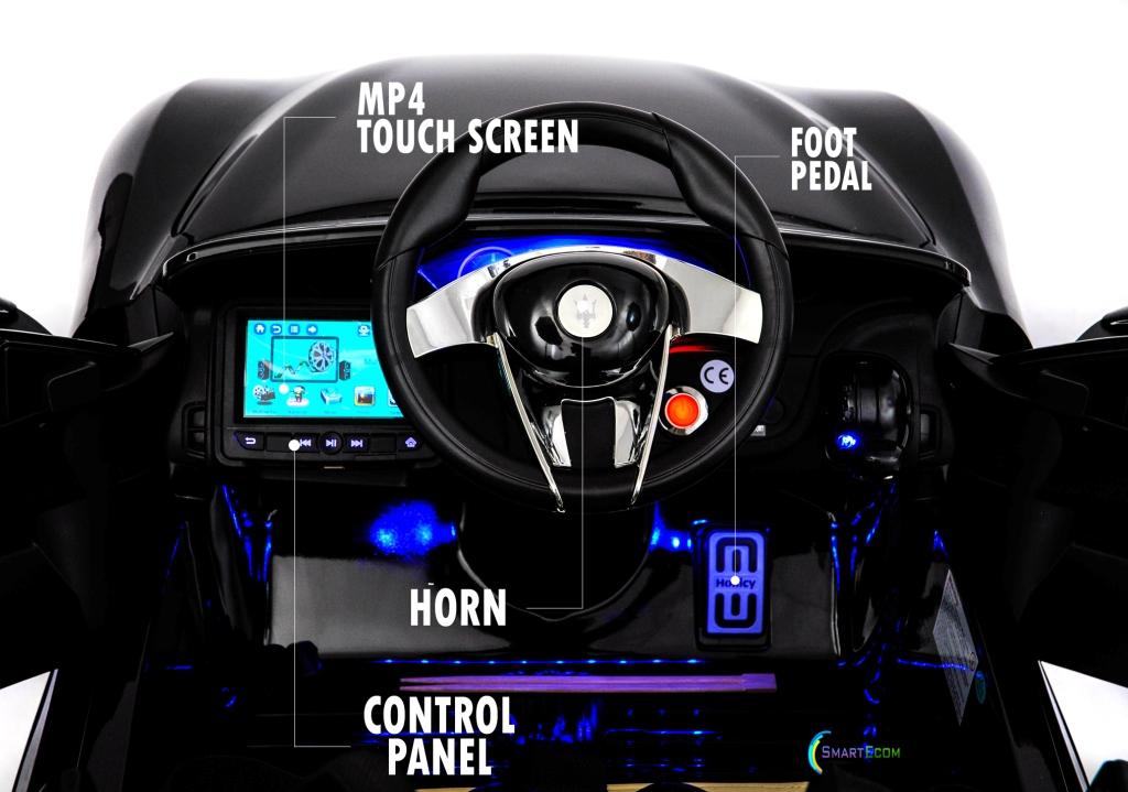 12V Maserati Alfieri Ride on Electric Car For Kids with MP4 Touch Screen Remote Control LED lights wheels MP3 Leather seat - Black
