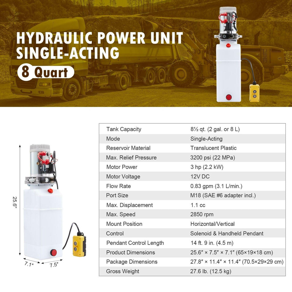 12V 8qt Single Acting Hydraulic Pump for Boat Lift Wheelchair Lift Tailgate Lift