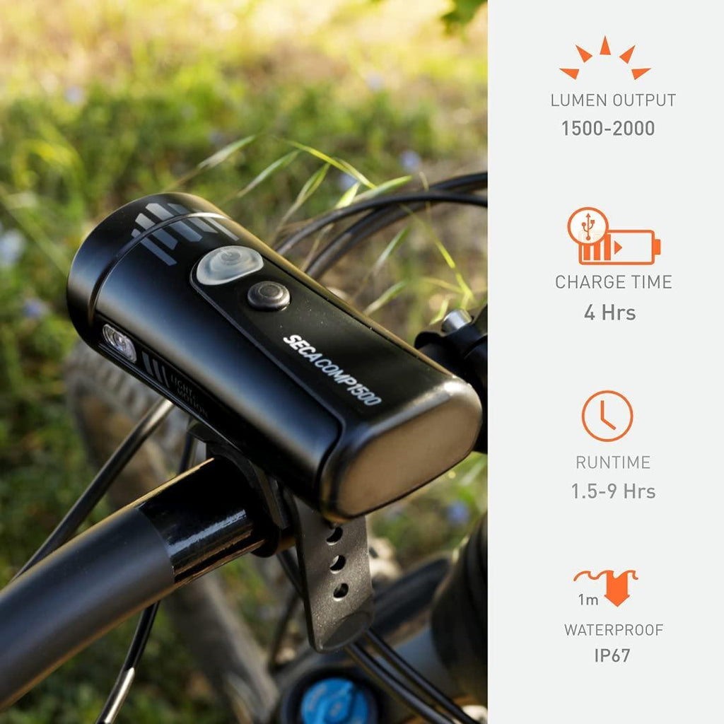 Light & Motion Seca Comp 1500, Light up The Whole Trail with 1500 lumens of Power. Designed for Trails, The Seca Comp is Also a Superior Road Light with 4 Modes for Night and Day Safety and Vision.