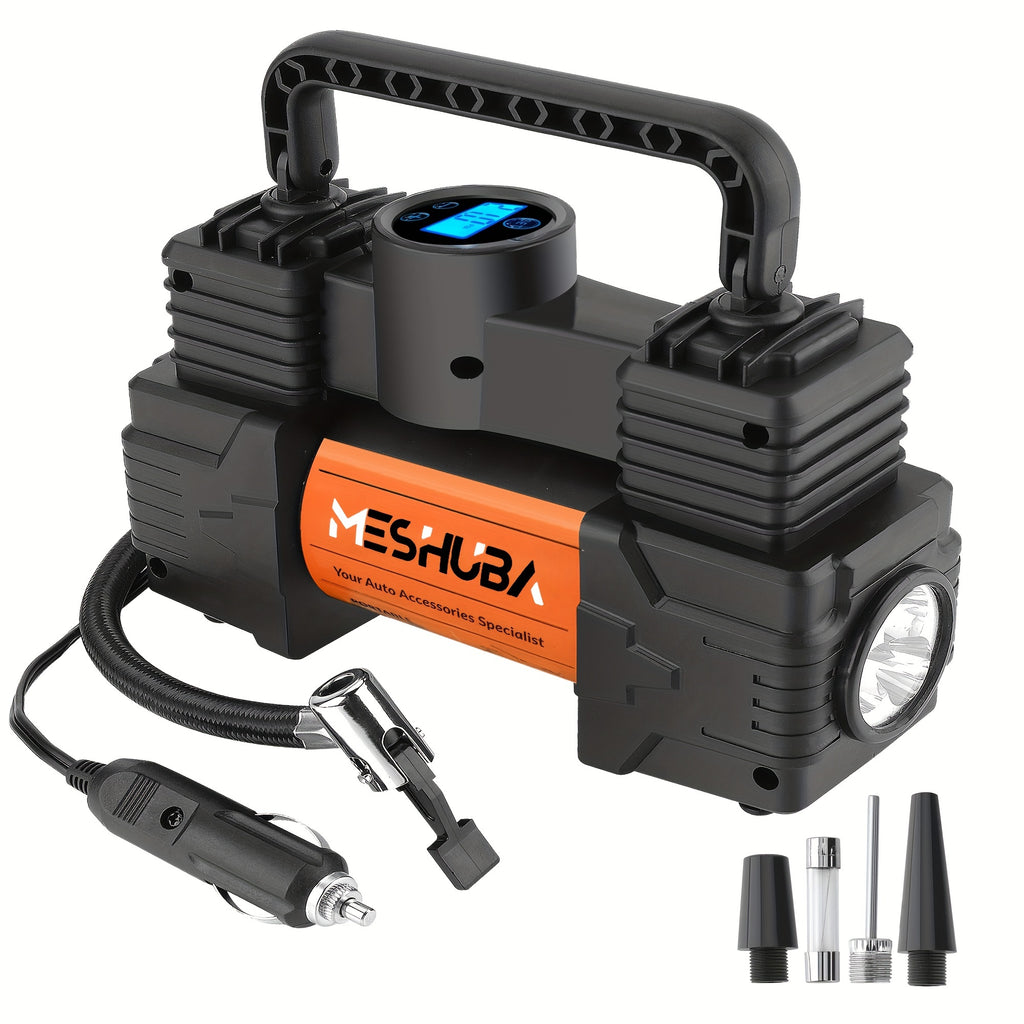 MESHUBA Tire Inflator 12V Portable Air Compressor, 150PSI Air Pump For Car Tires With Digital Pressure GauFor Car Bike Motor Ball, Orange