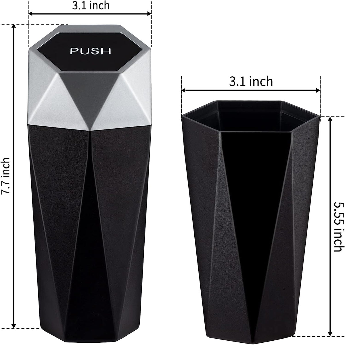 JUSTTOP Car Trash Can with Lid, Diamond  Small Automatic Portable Trash Can, Easy to Clean, Used in Car Home Office (Silver)