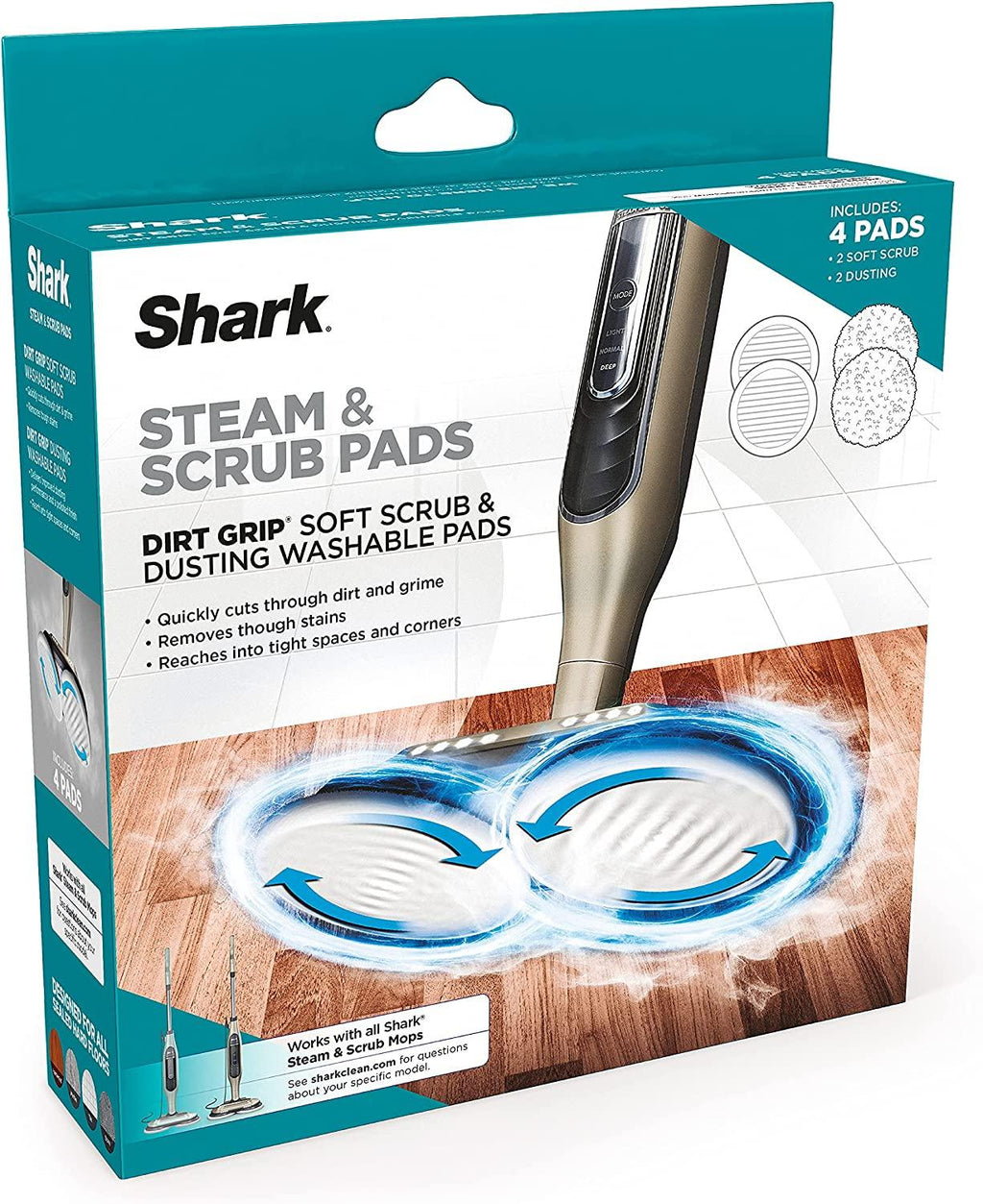 Shark, Grey XKITP7000D Soft Scrub 2 Steam &amp; Scrub Dirt Grip Dusting Washable Pads