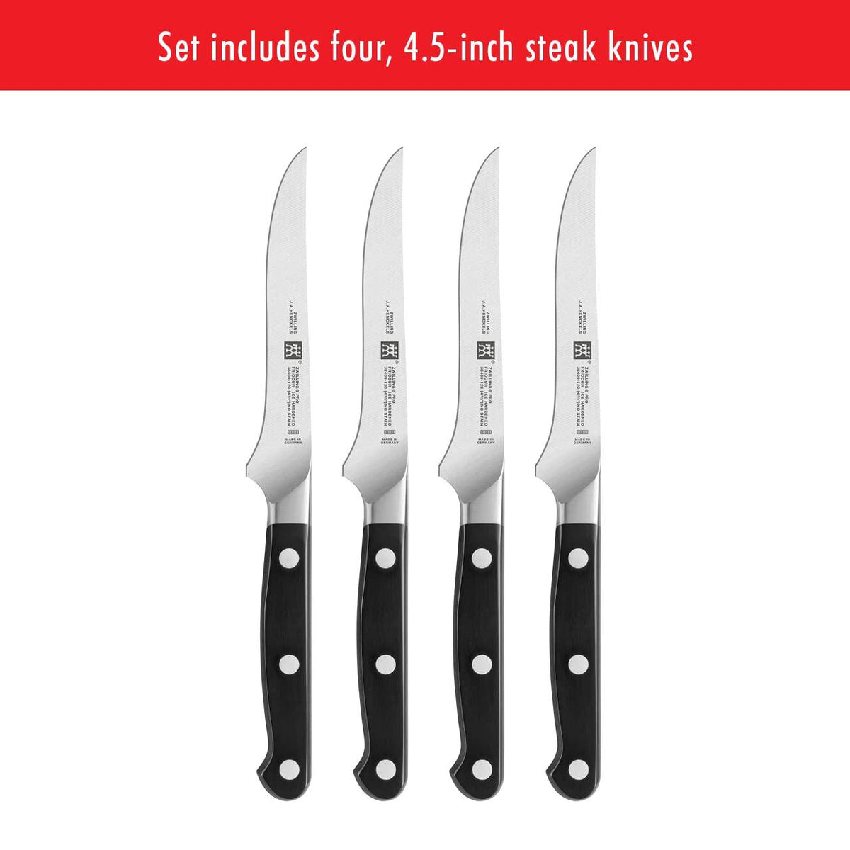 Zwilling J.A. Henckels Pro 4-pc Steak Knife Set, Black/Stainless Steel, 4.5" (38430-002)