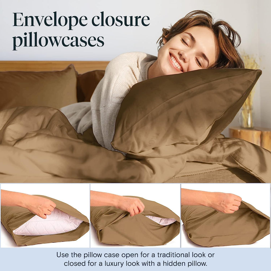 LuxClub Twin XL Sheets Set - Soft Twin Bed Sheets for Boys and Girls, 4 PC Deep Pockets 18" Eco Friendly Wrinkle Free Kids Fitted Sheets Machine Washable Hotel Bedding Silky Soft - Dark Khaki Twin XL