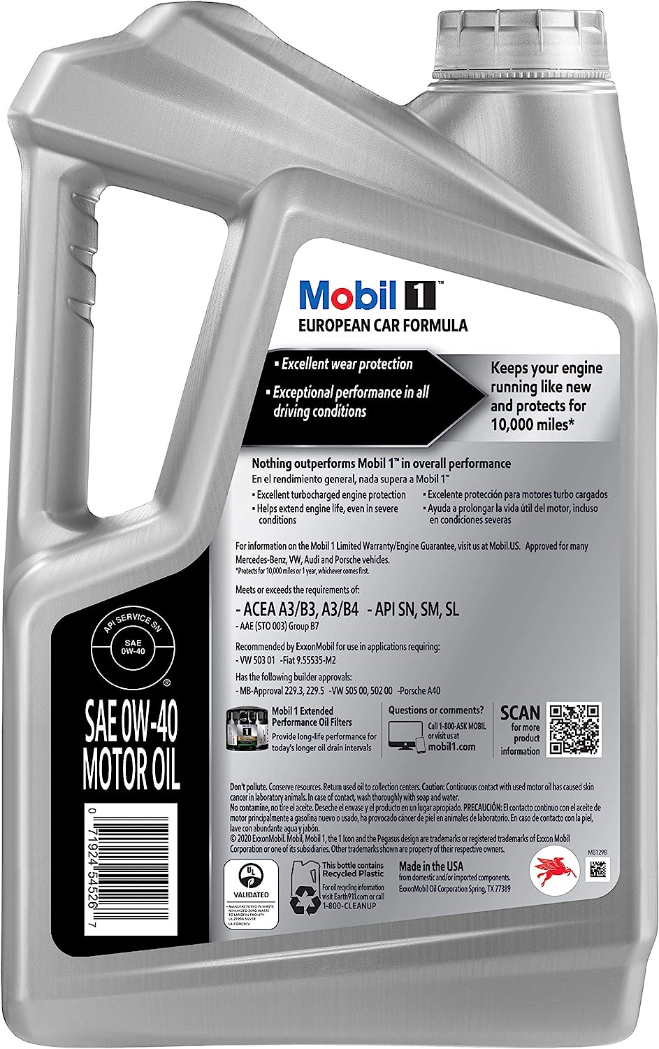 Mobil 1 FS European Car Formula Full Synthetic Motor Oil 0W-40, 5 Quart