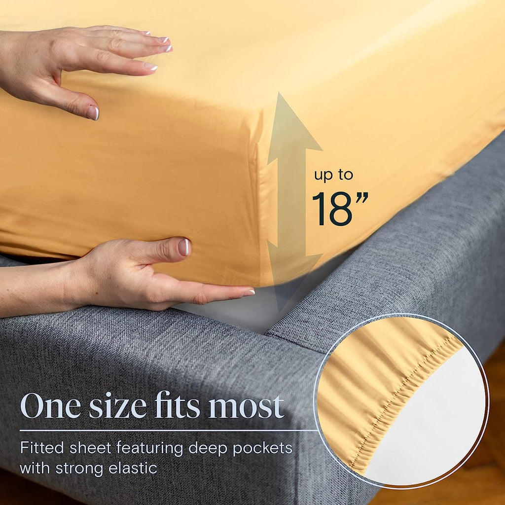 LuxClub 6 PC Queen Sheet Set Bamboo Sheets Deep Pockets 18" Eco Friendly Wrinkle Free Cooling Sheets Machine Washable Hotel Bedding Silky Soft - Butter Queen