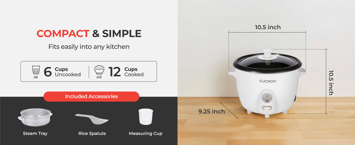 One Touch Rice Cooker 12-Cup Cooked, Small Rice Cooker & Warmer with Steamer Tray, Versatile Grain Cooker, Soup Maker, Auto Keep Warm, 6-Cup Uncooked, White (CR-0601C)