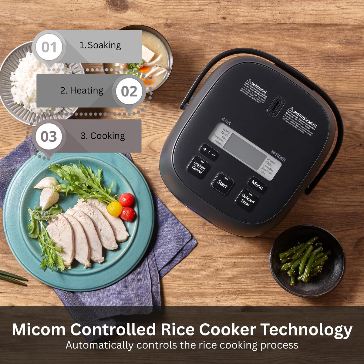 JBS-A55U-KB 3-Cup (Uncooked) Micom Rice Cooker and Warmer with Non-Stick Ceramic Coated Inner Pot and 10 Auto-Cook Settings, Black