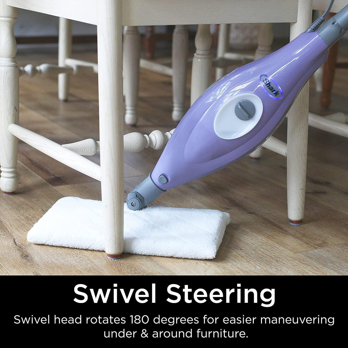 Shark S3504AMZ Steam Pocket Mop Hard Floor Cleaner with 1 Rectangle and 1 Triangle Mop Head, Natural Powerful Steam, Easy Maneuvering, Triangle &amp; Rectangle Washable Pads, Quick Drying, Purple