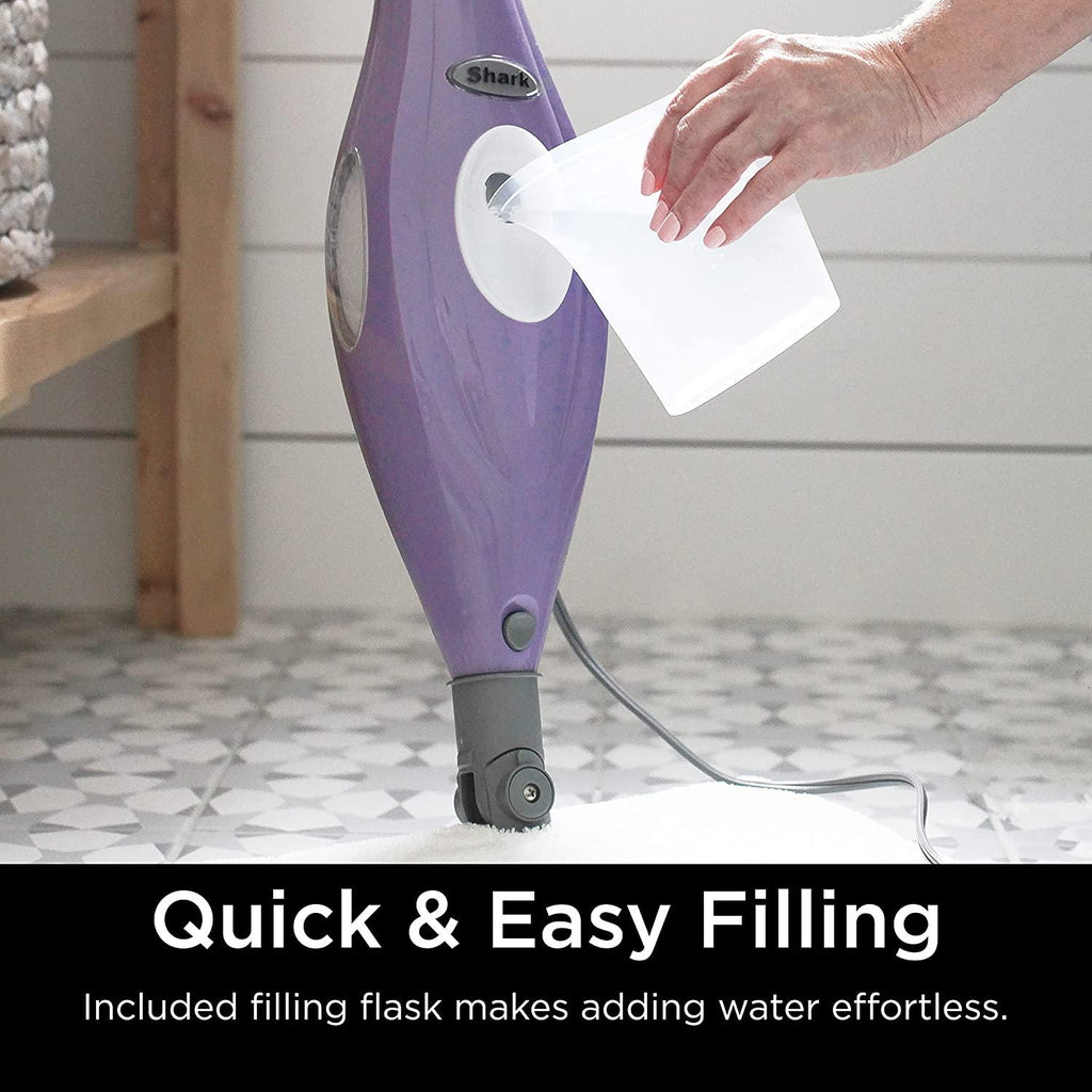 Shark S3504AMZ Steam Pocket Mop Hard Floor Cleaner with 1 Rectangle and 1 Triangle Mop Head, Natural Powerful Steam, Easy Maneuvering, Triangle &amp; Rectangle Washable Pads, Quick Drying, Purple